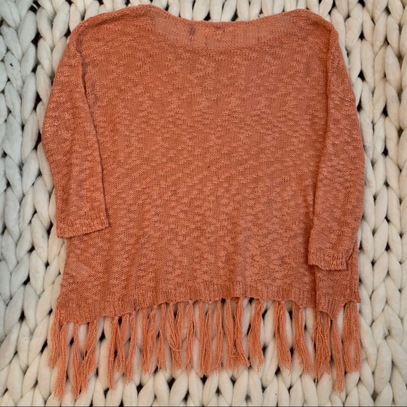 🎉HP🎉 Umgee Pink/Coral Boho Fringe Sweater Large - Picture 6 of 7